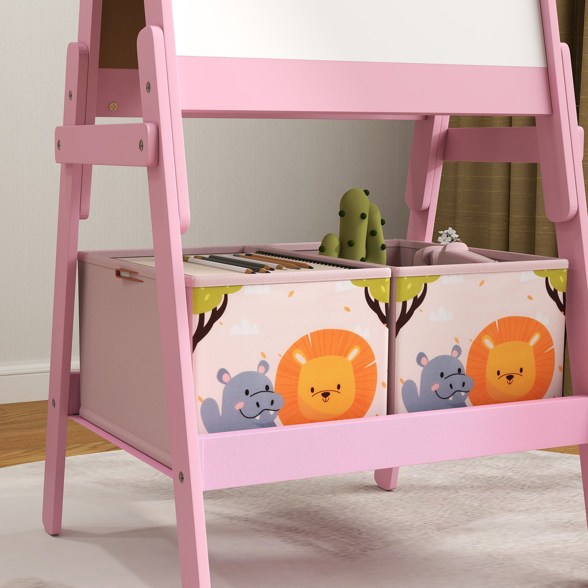 2-i-1 svarttavla för barn, dubbelsidigt staffli för barn, staffli med svarta tavla, whiteboard, förvaringslådor, för barn 3-8 år, rosa