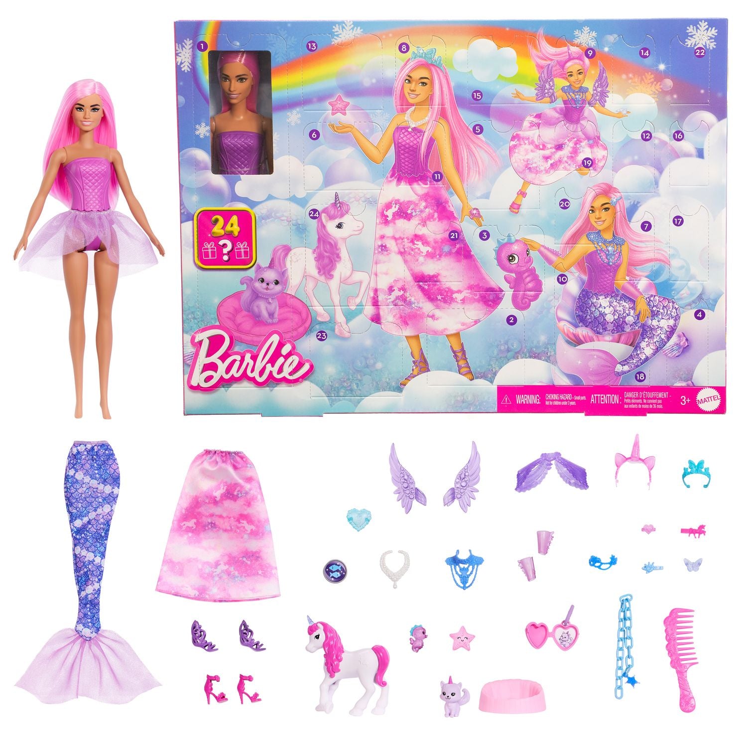 Barbie Fantasy Adventskalender med docka och 24 tillbehör