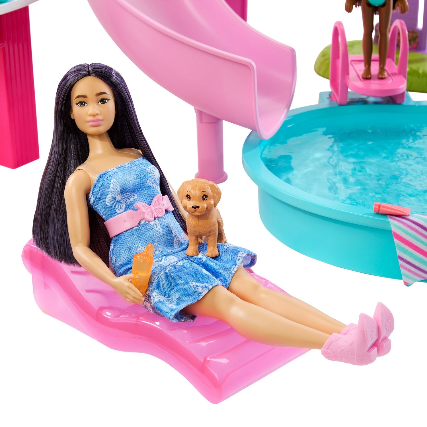 Barbie Poollekset med Rutschkana och Bubbelpool, 17 Tillbehör