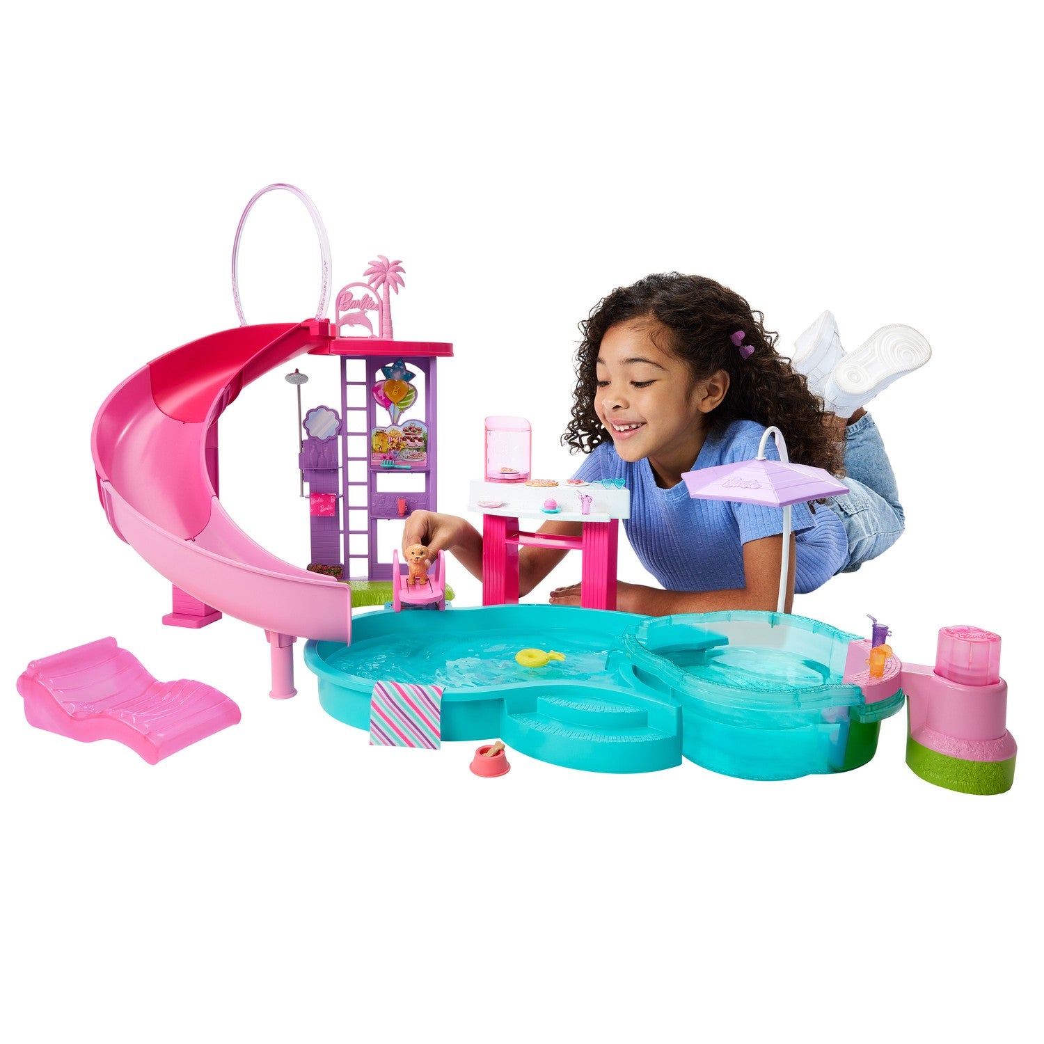 Barbie Poollekset med Rutschkana och Bubbelpool, 17 Tillbehör