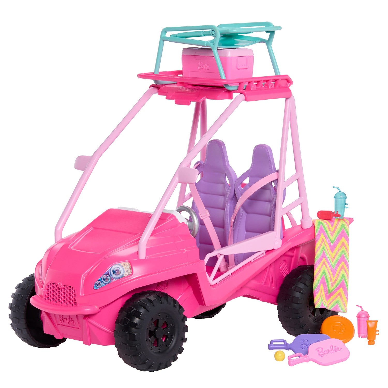 Barbie strandvagn med tillbehör, plats för 4 dockor