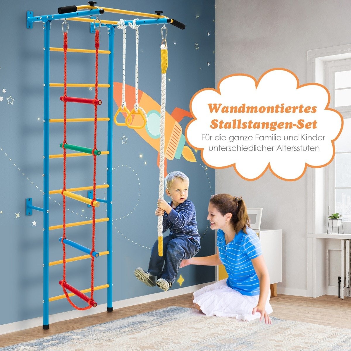 Barns klättervägg sportutrustning för barn upp till 100 kg 107 x 83 x 223 cm blå och gul