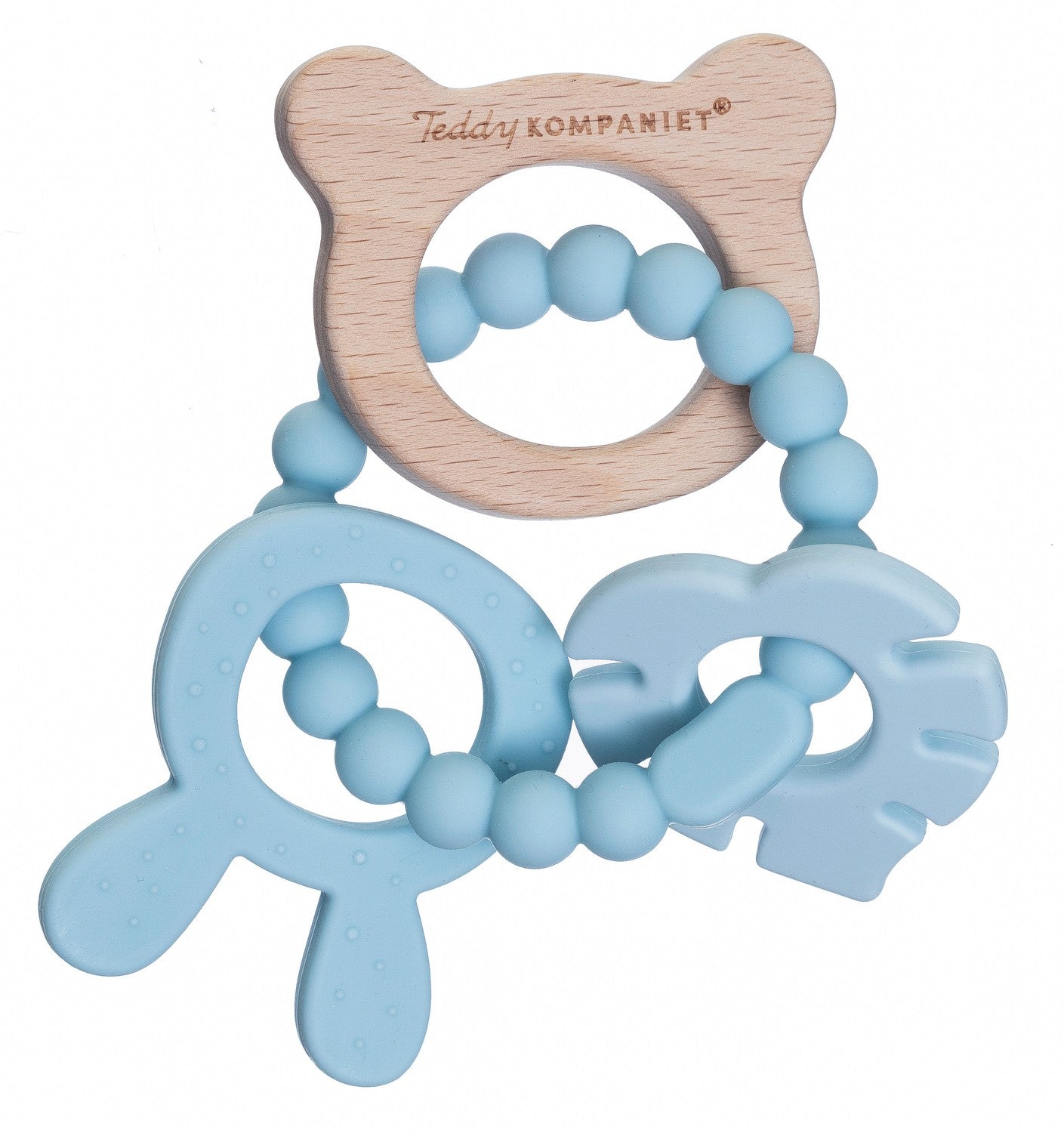 Bitring för bebisar, silikon och trä, lugnar tandköttet