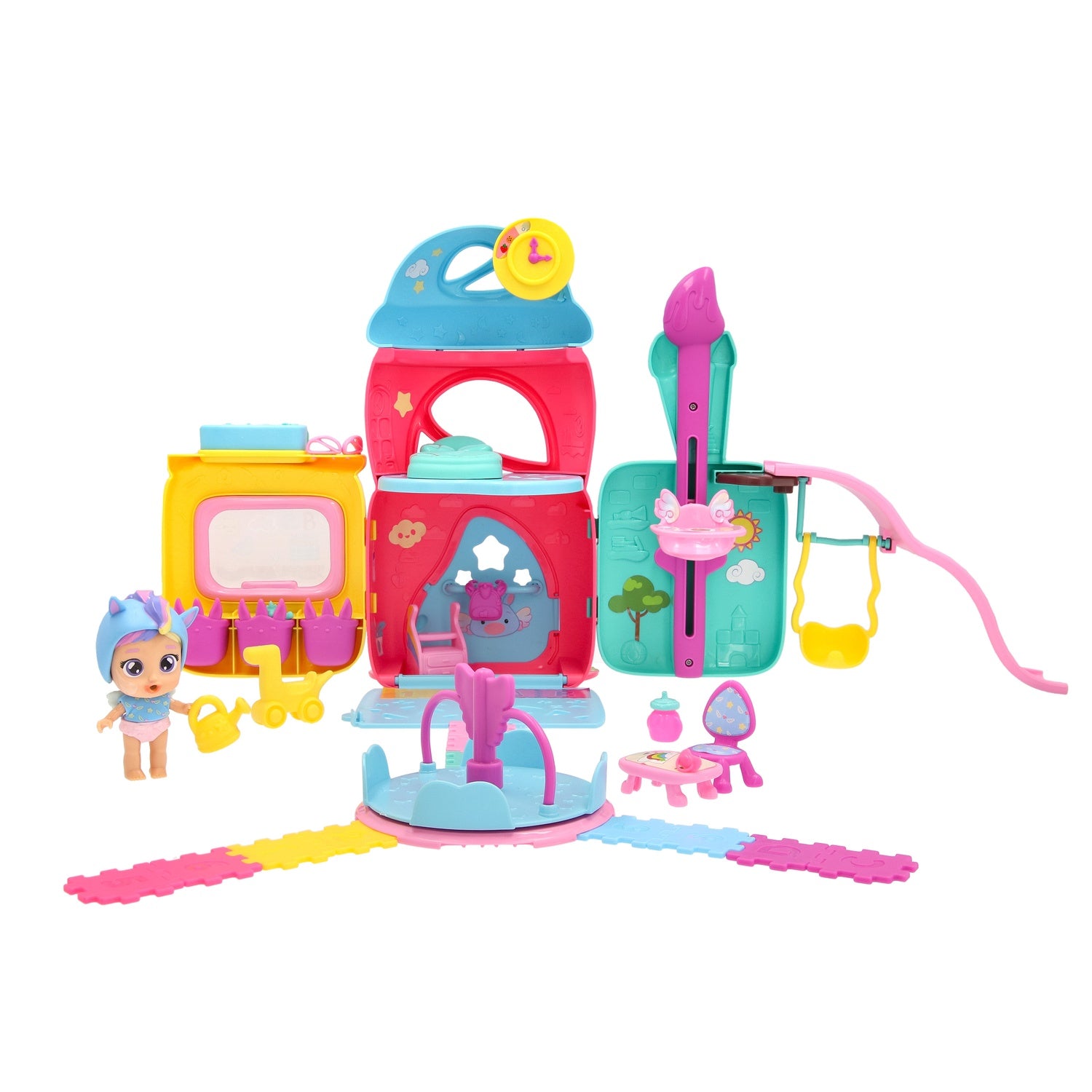 Dockdagislekset med rutschkana och tillbehör