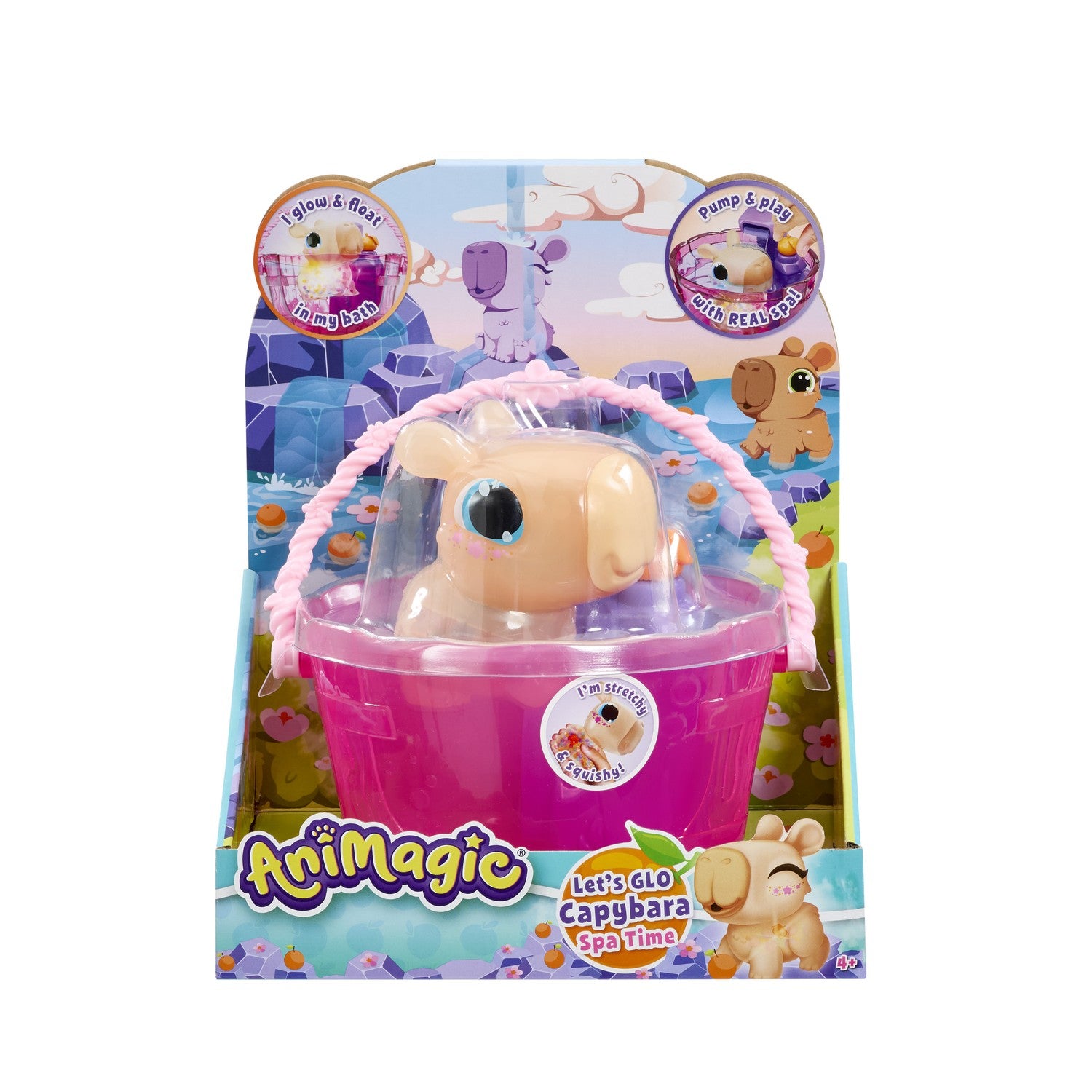 Flytande lysande kapybara badleksak med vattenstråle