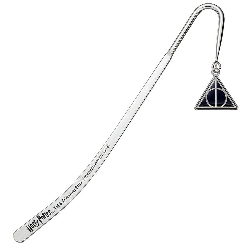 Harry Potter Deathly Hallows bokmärke, metall och läderdesign