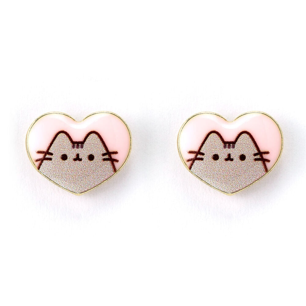 Pusheen hjärtörhängen i silver med söt kattdesign