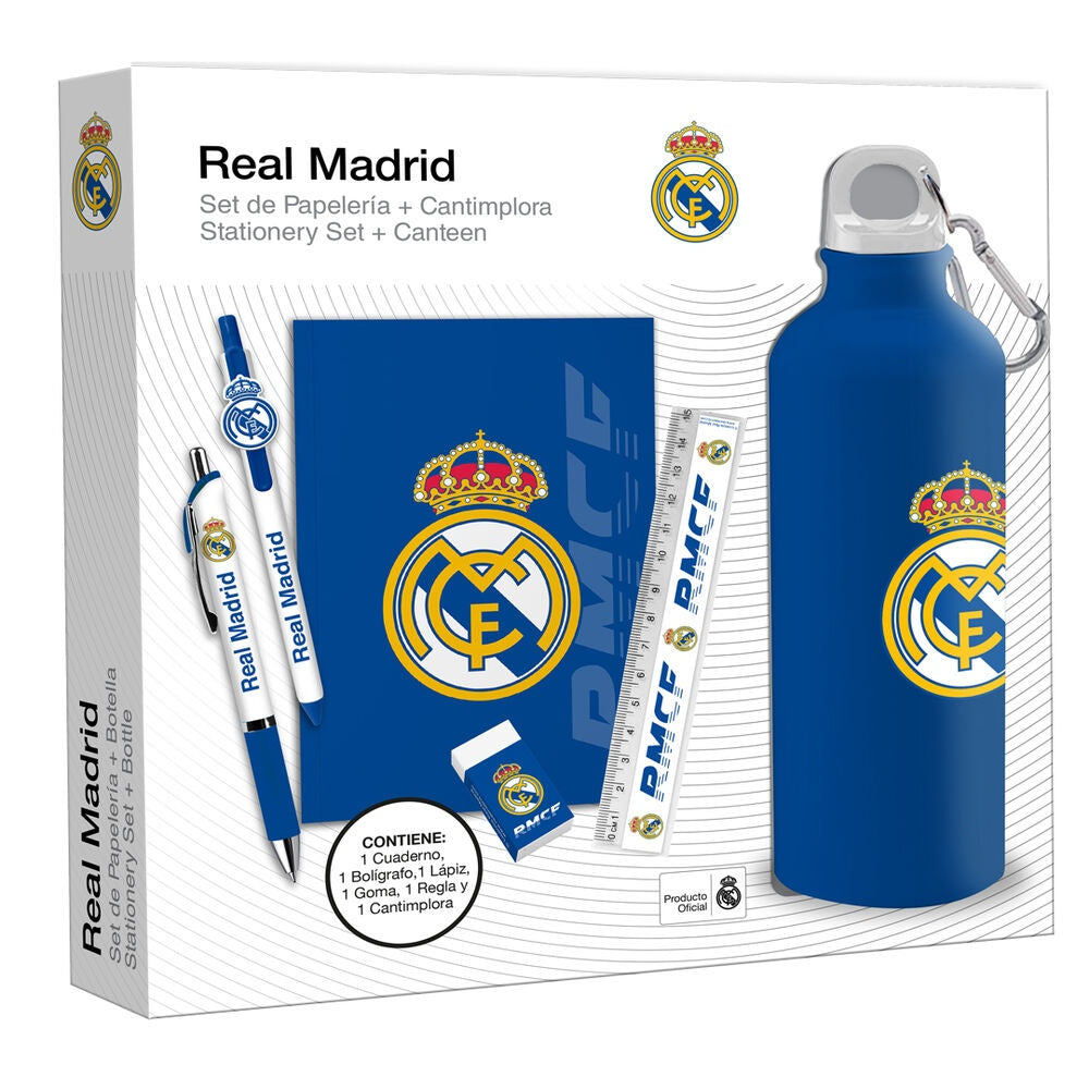 Real Madrid brevpappersset med vattenflaska, skolmaterial