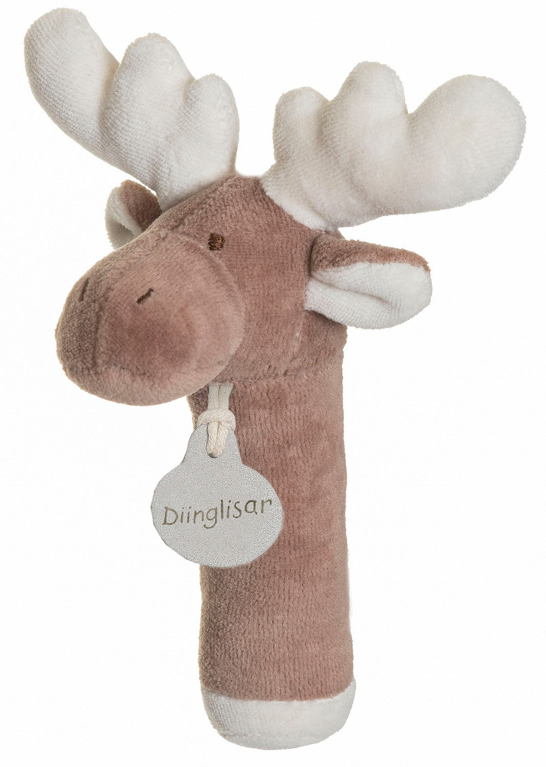 Skallra i ekologisk bomull, älgdesign, 15 cm