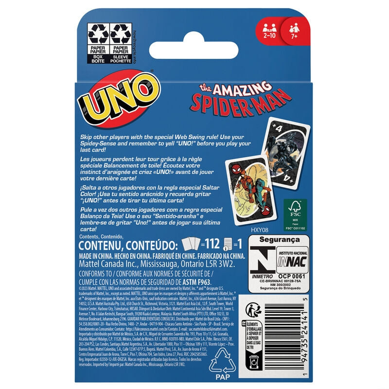 Spiderman UNO-kortspel för familjekul, 2-10 spelare