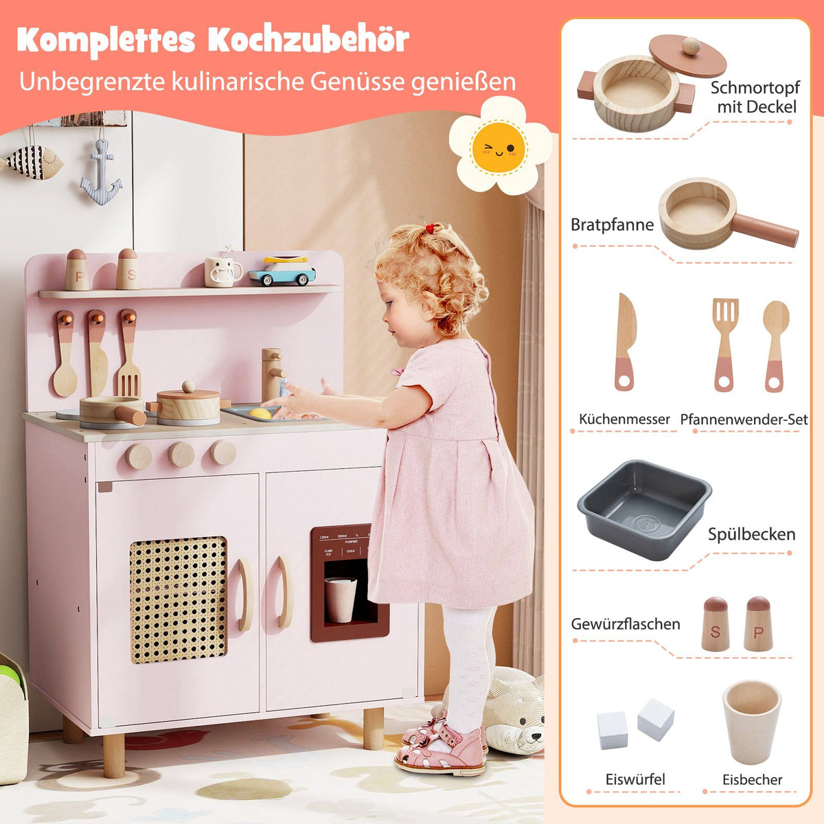 Träkök för barn med förvaring och glassmaskin
