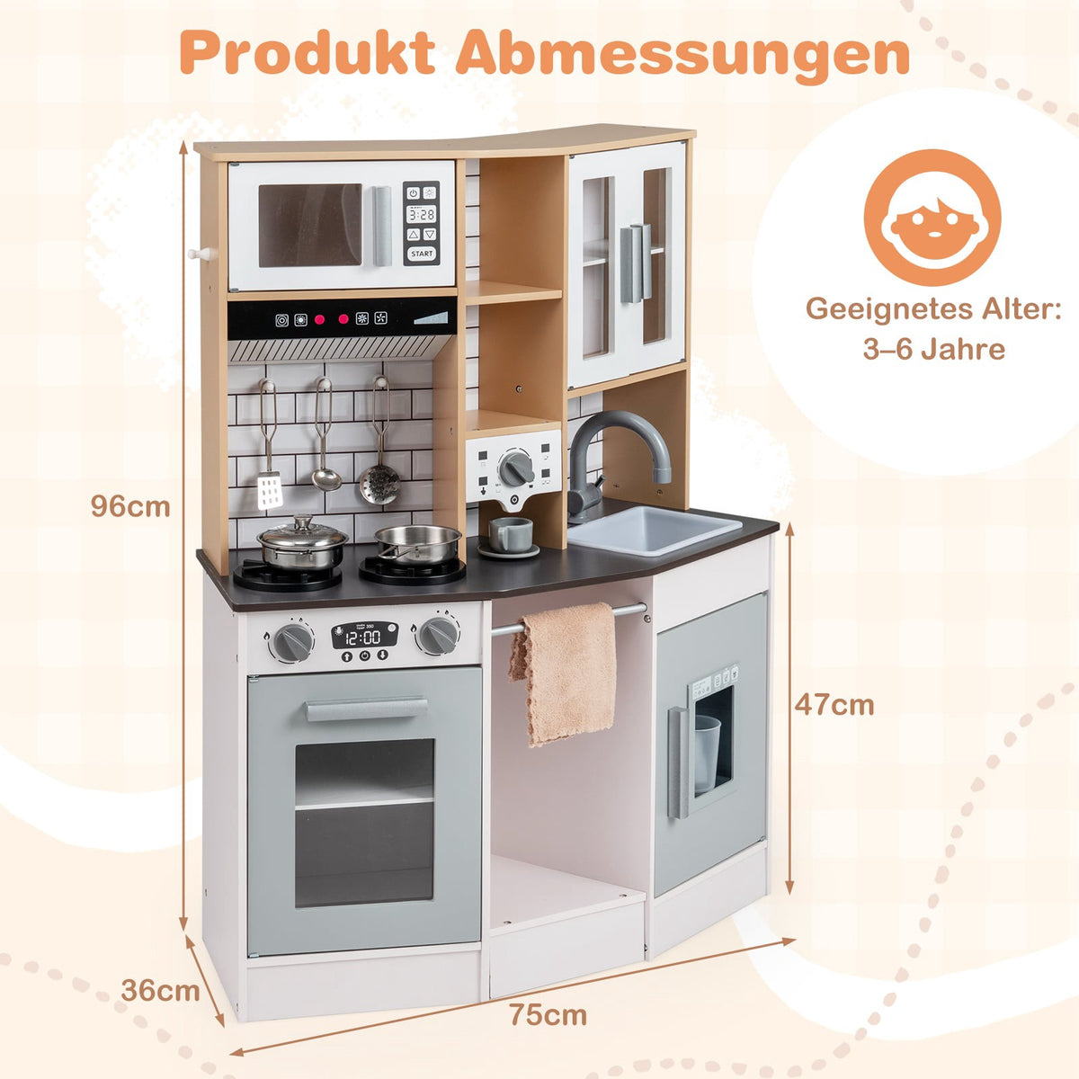 Trälekkök med ljus, ljud och ismaskin – grå