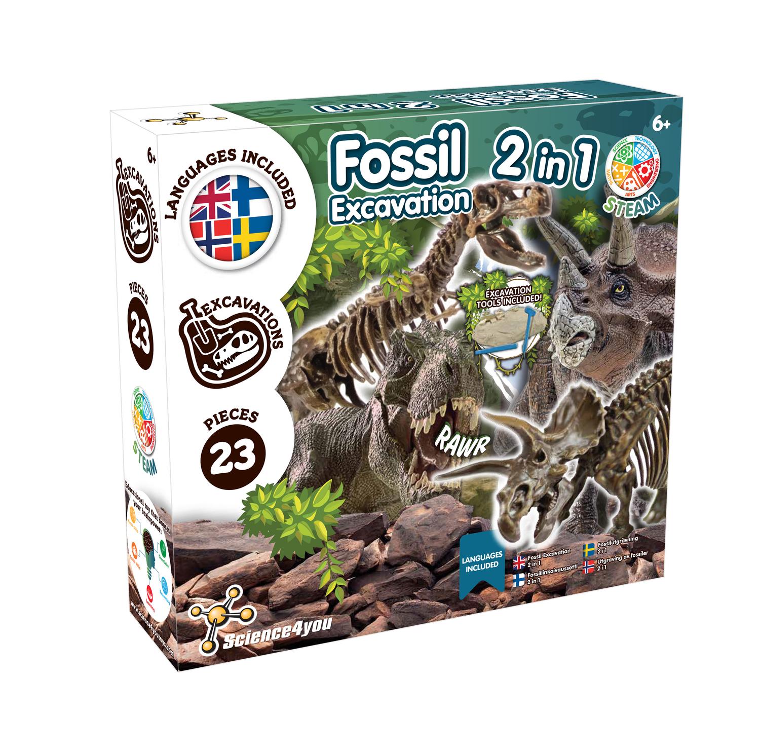 Utgrävningskit för dinosauriefosiler: T-Rex och Triceratops