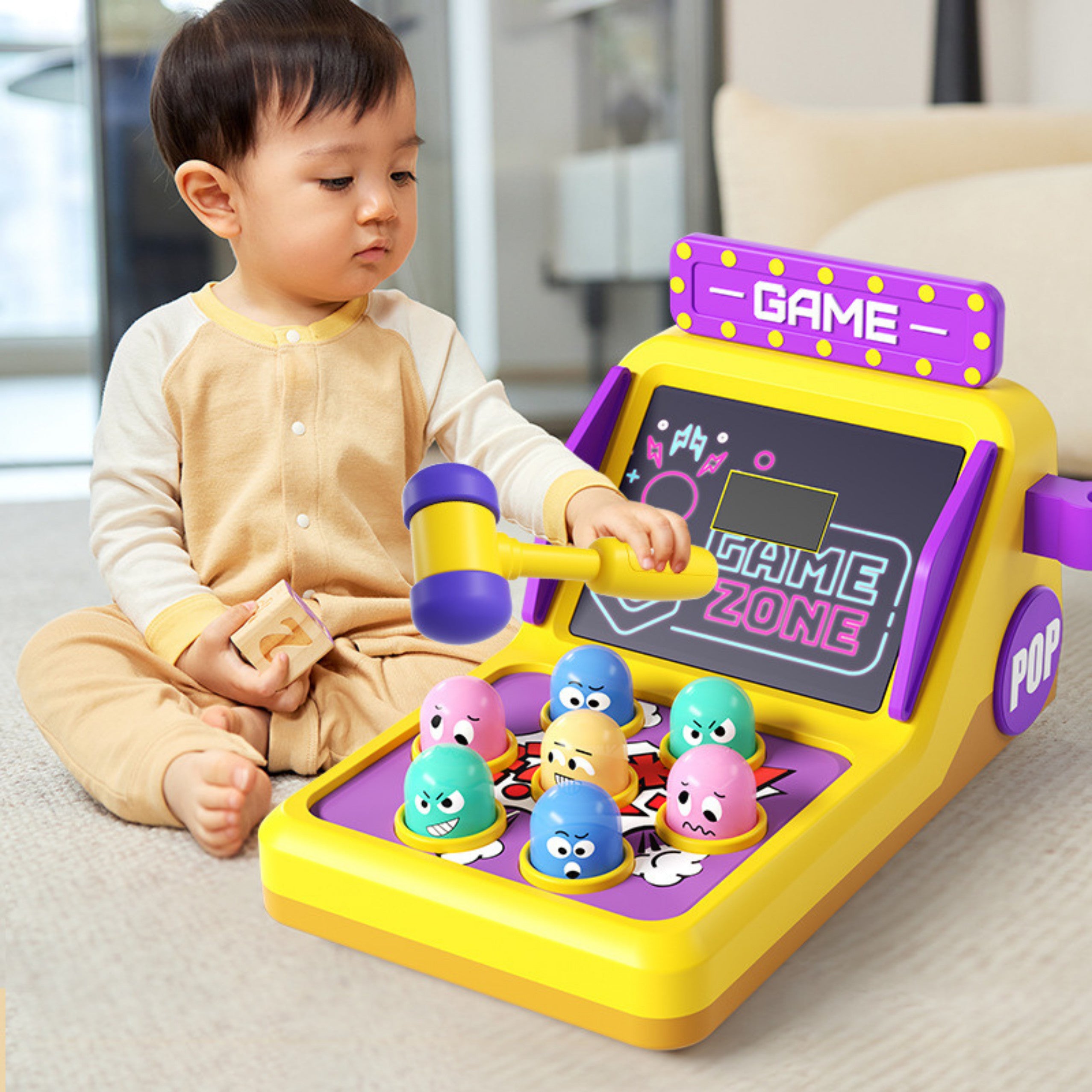 Whack A Mole Game med hammare, ljus, ljud