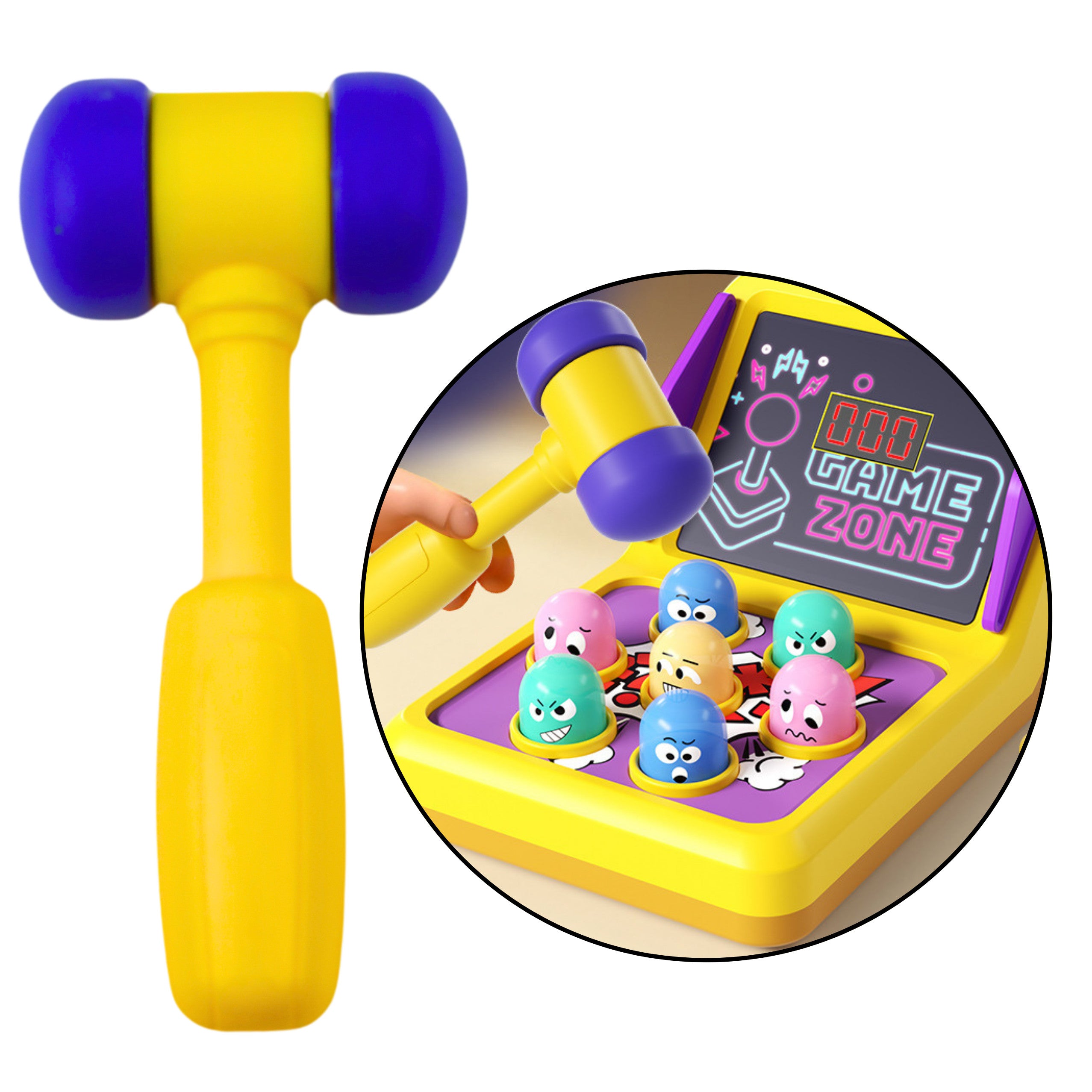 Whack A Mole Game med hammare, ljus, ljud