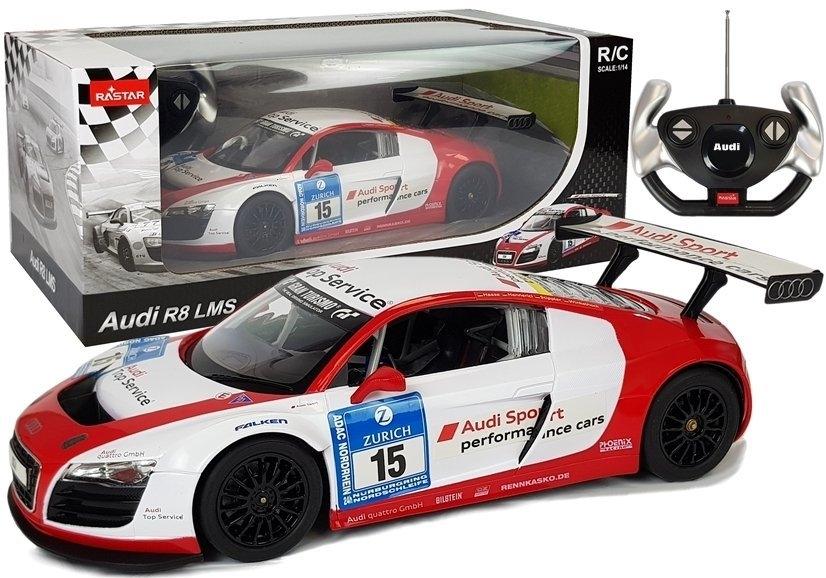 1:14 Audi R8 LMS R/C bil - Hvid-rød, lys, realistisk detalje