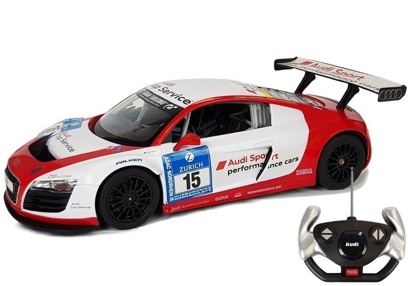 1:14 Audi R8 LMS R/C bil - Hvid-rød, lys, realistisk detalje