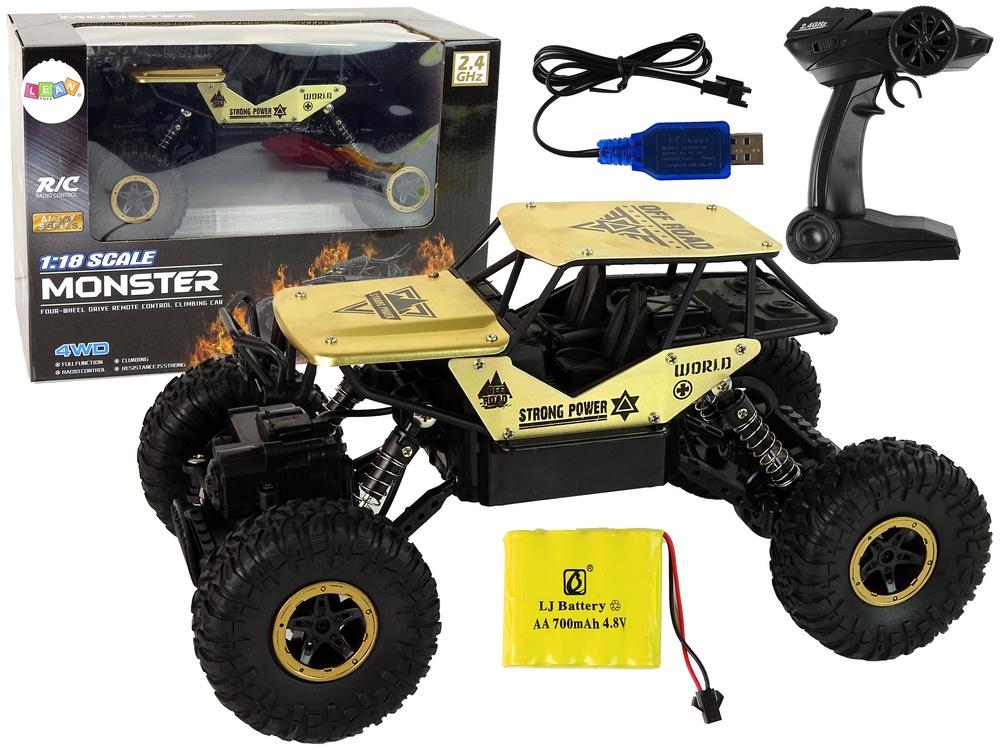 1:18 RC High Wheels Off-Road Car - Sort &amp; Guld