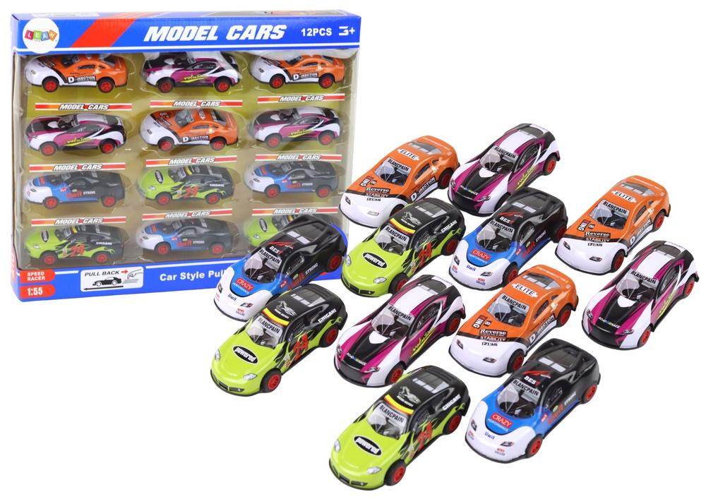 1:55 Friction Drive Sports Cars Set - 12 färgglada delar