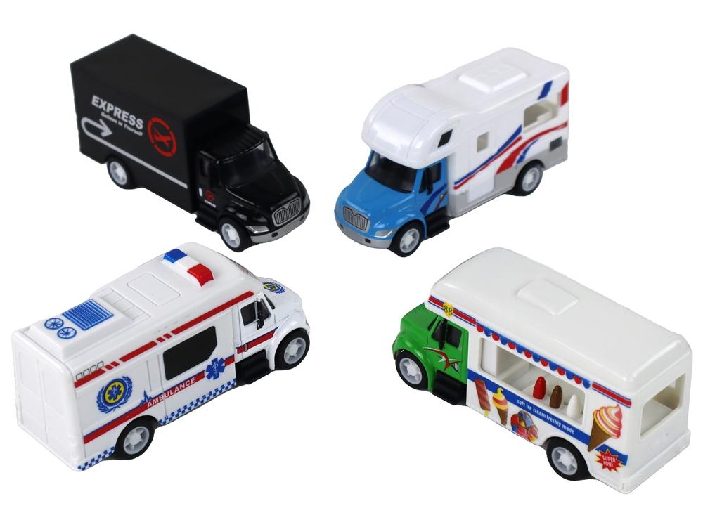 1:87 Friction Drive Set: Husbil, Lastbil, Ambulans, Glass