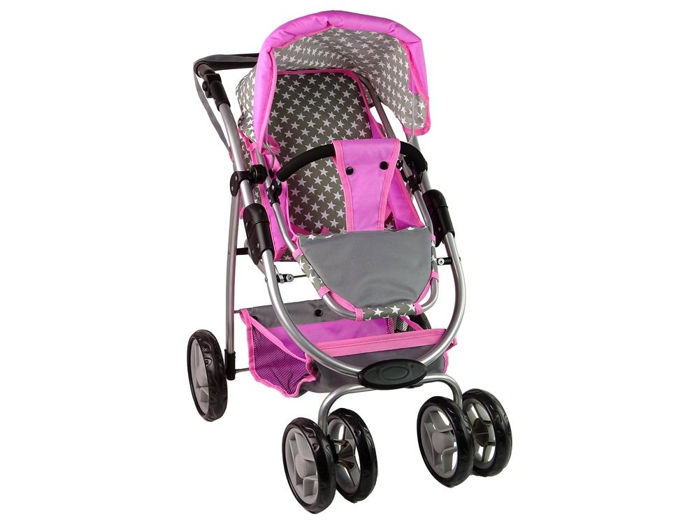 2-i-1 Baby Doll Barnvagn med Bär & Bag - Pink Stars