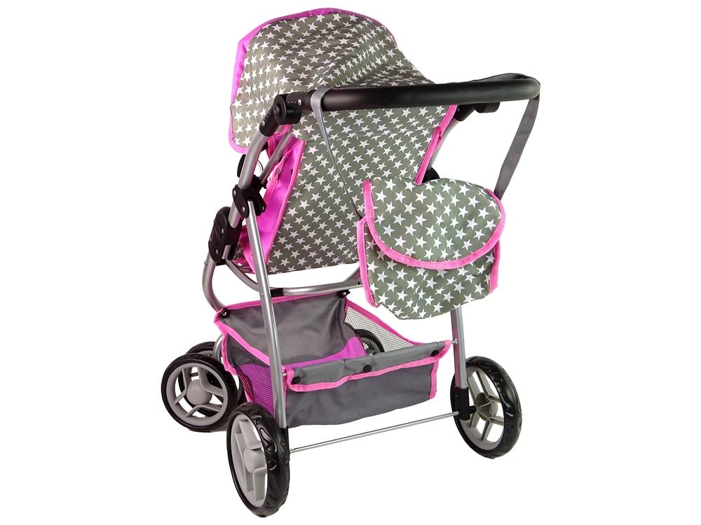 2-i-1 Baby Doll Barnvagn med Bär & Bag - Pink Stars