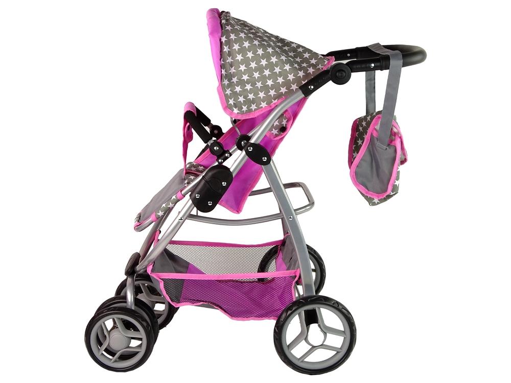 2-i-1 Baby Doll Barnvagn med Bär & Bag - Pink Stars