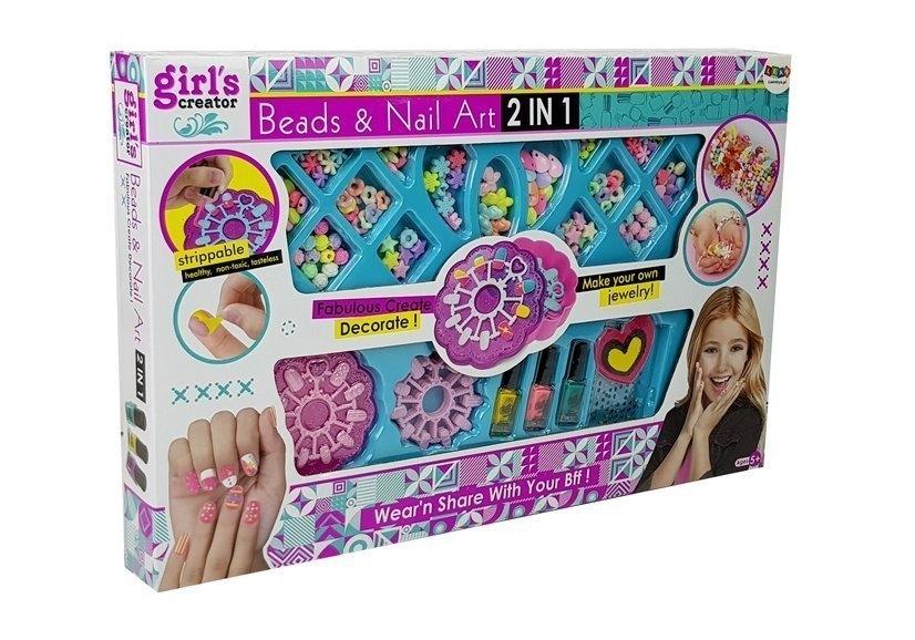 2-i-1 armbånd &amp; nail art sæt: perler, lak, rhinsten