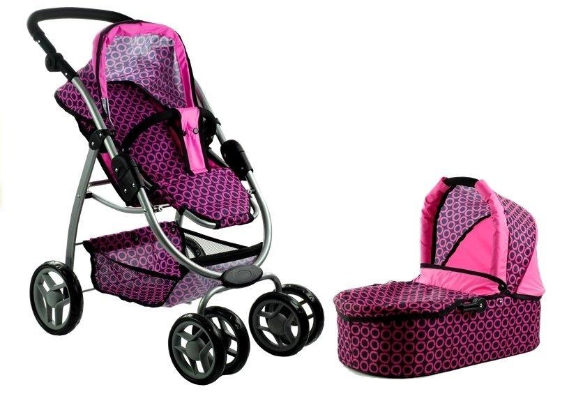 2-i-1 pink dukkevogn &amp; buggy med sorte prikker - sjov og praktisk