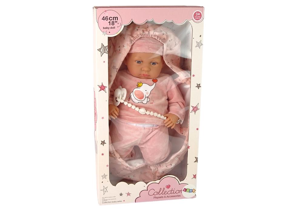 46 cm babydocka med rosa spene & elefantoutfit