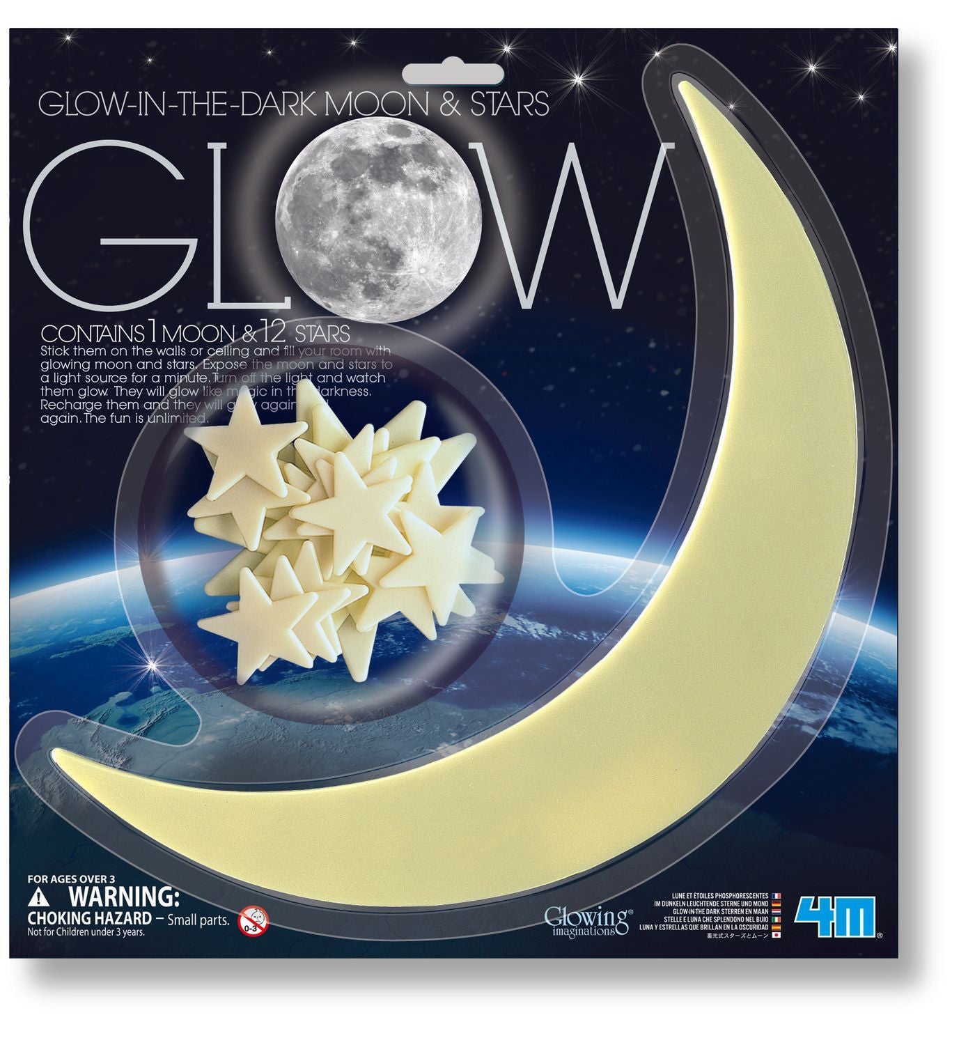 4M Stickers Sæt Glow-In-The-Dark Moon &amp; 12 Stars