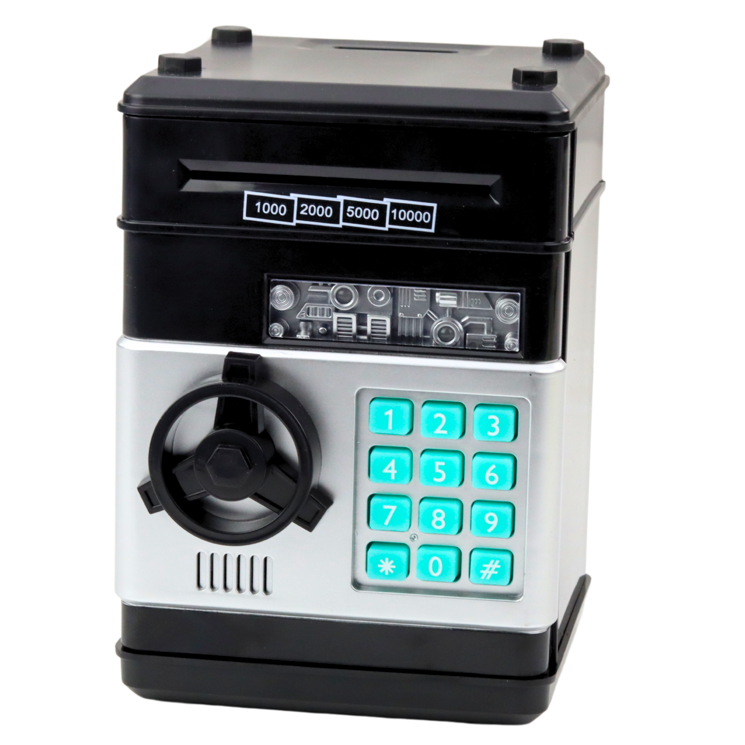 ATM Säker Spargris med ljus, ljud, PIN-kod, svart