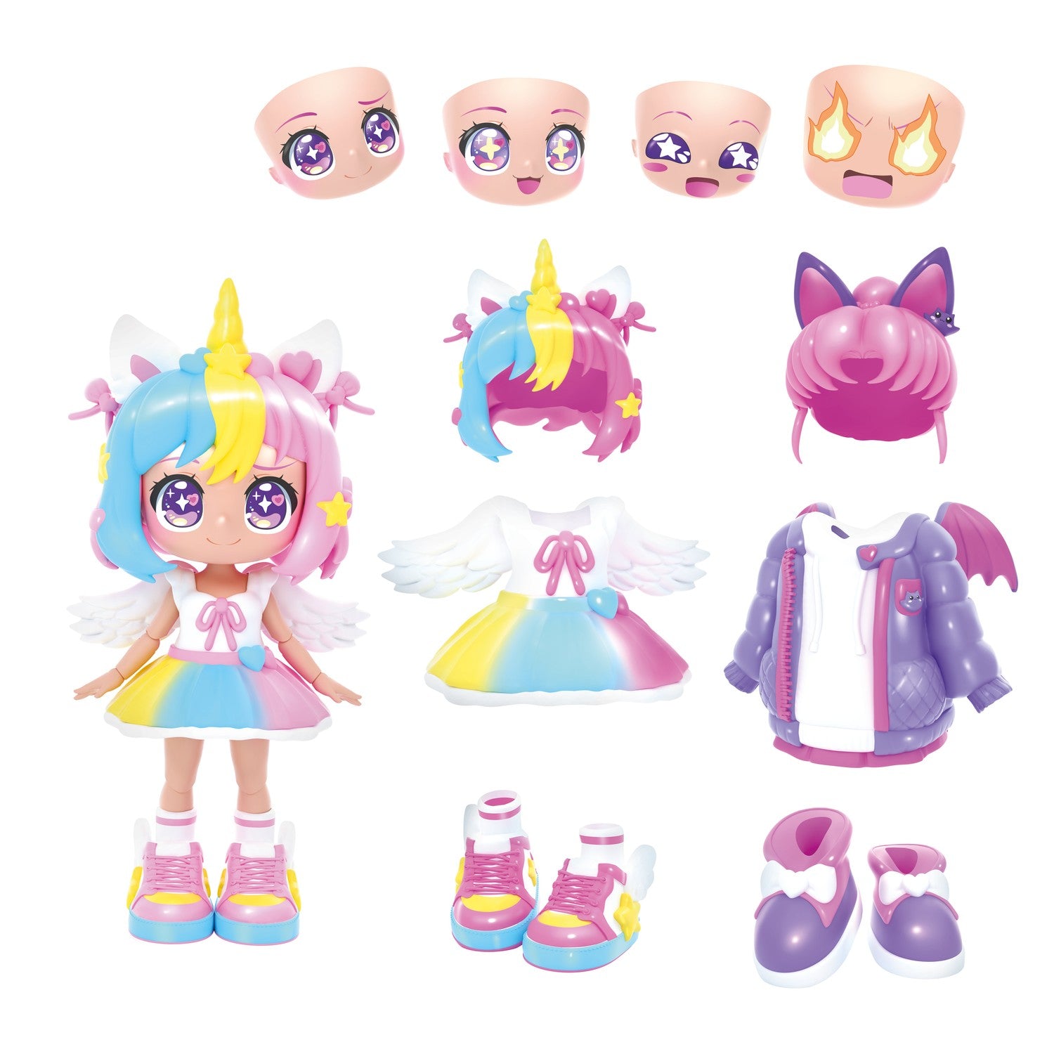 Anime-dockeset, Enhörning/Fladdermus, 14 cm, 32 stilar