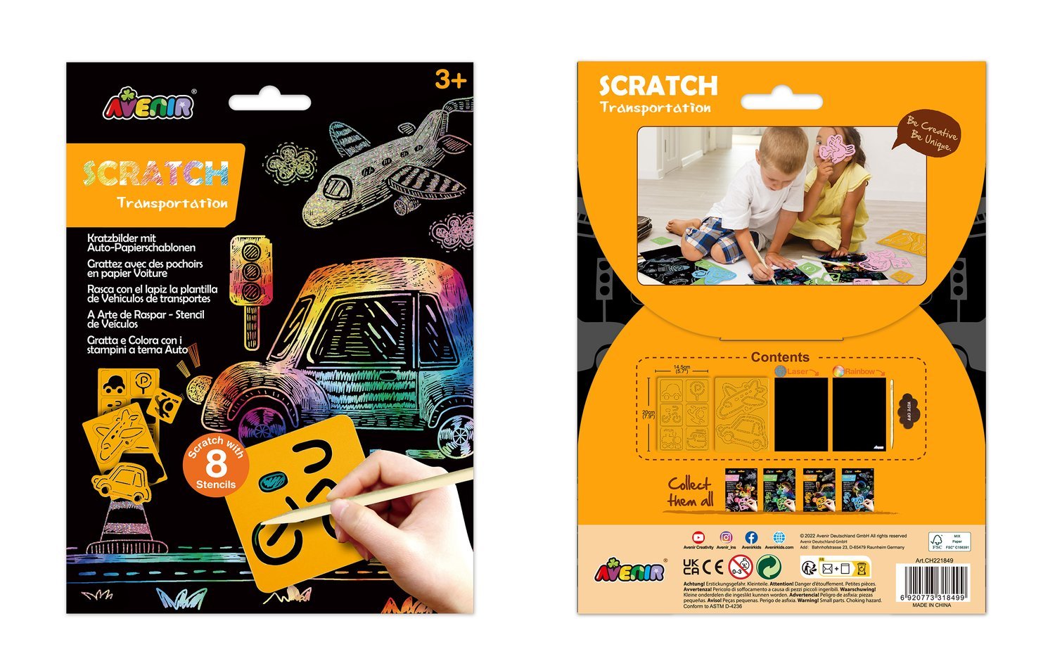 Avenir Scratch Set Med Stencil: Transport