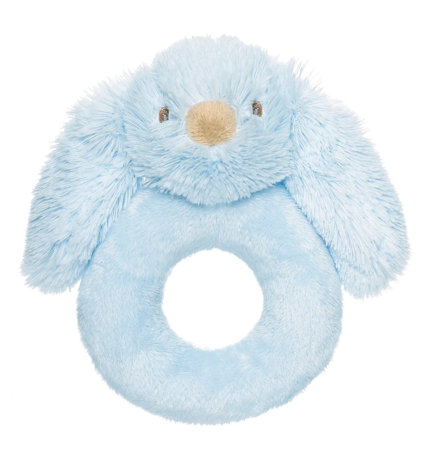 Babyringskallra, mjuk blå kanin, 14 cm, maskintvättbar