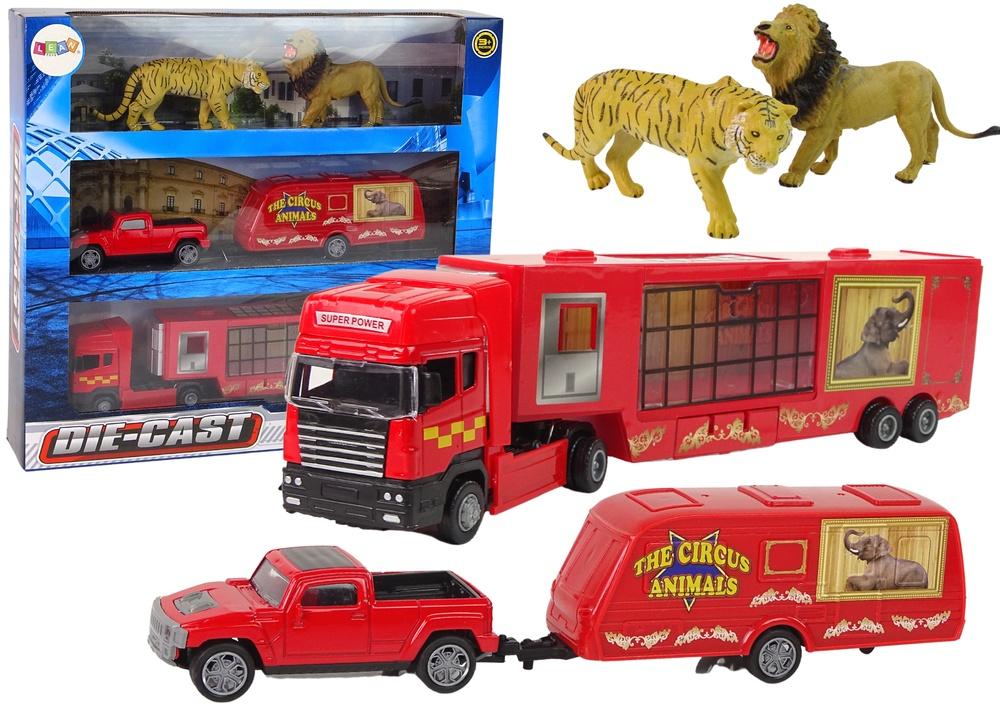 Circus Animals Vehicle Set: Metal Trucks & Rubber Wild Cats