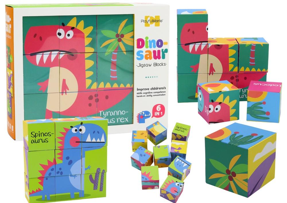 Dinosaur 6i1 puslespilsblok - 9 brikker, 6 billeder, i alderen 3+