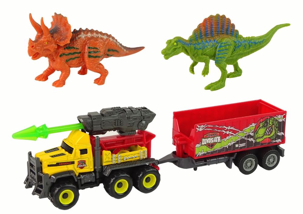 Dinosaur Adventure Set: Raketbil, Trailer, 2 Dinos