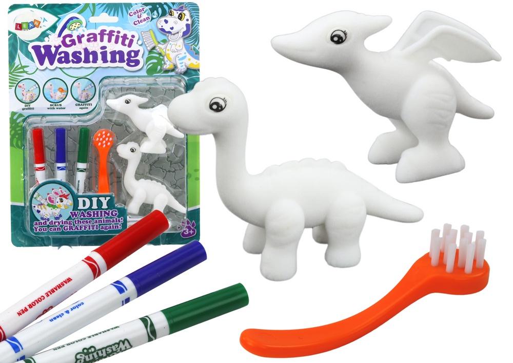 Dinosaur Art Kit: 2 figuriner, markörer och borste för barn