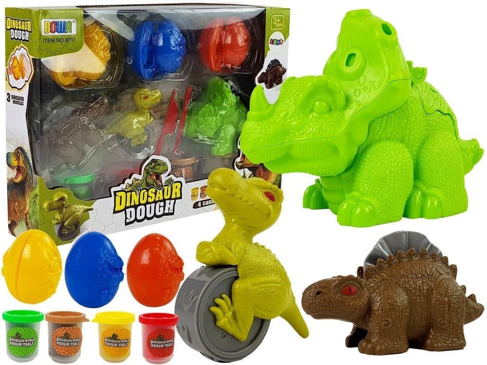 Dinosaur Play Dough Set: 12 stykker, 4 farver, kreativ sjov