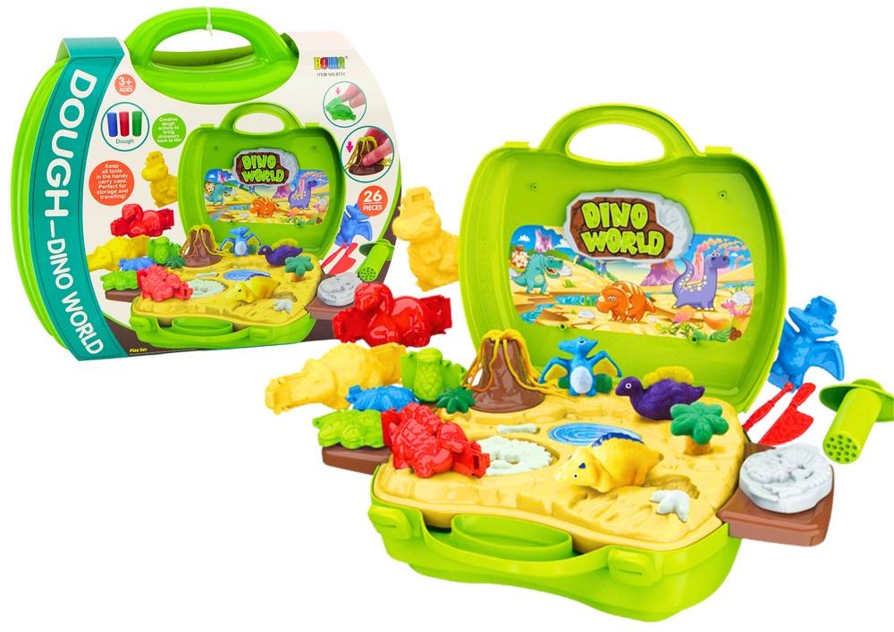 Dinosaur Playdough Set: Formar och verktyg i grönt fodral