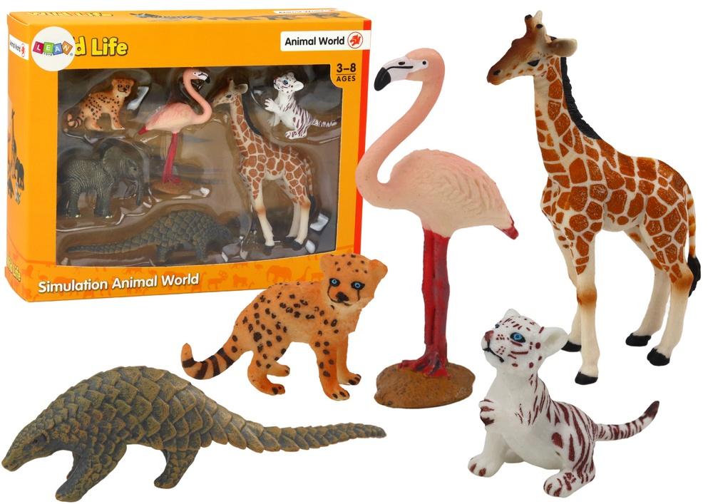 Djurfigurer: Giraff, Flamingo, Elefant, Tiger