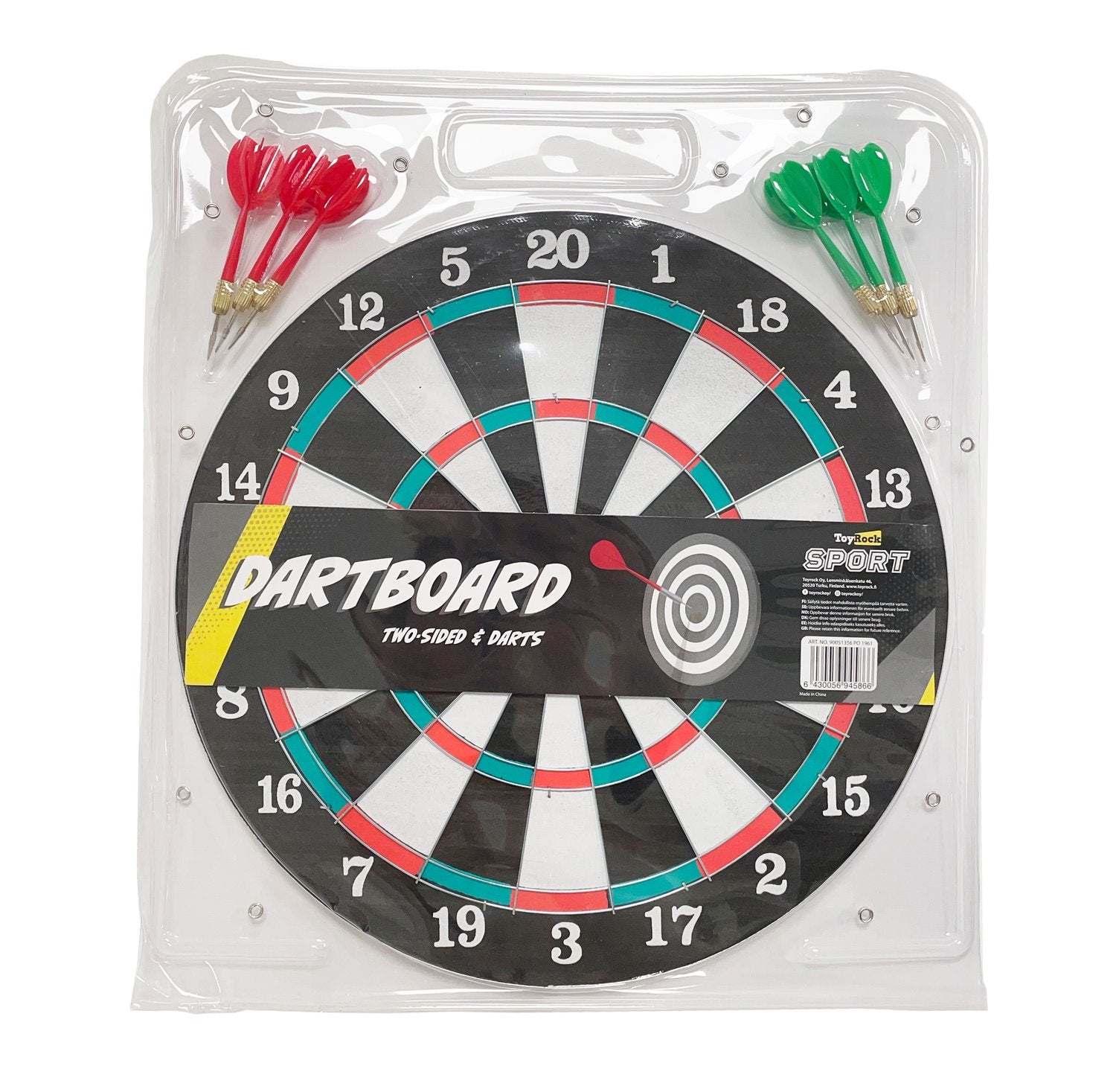 Dubbelsidig darttavla, 36 cm, innehåller 6 dartpilar