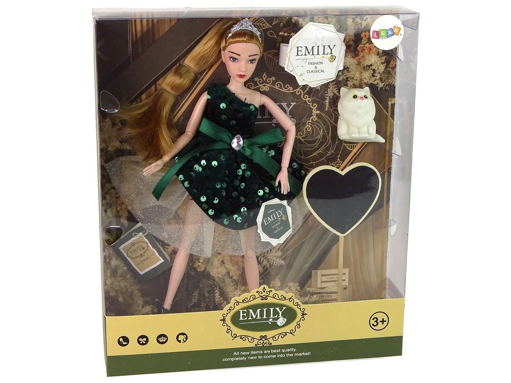 Emily Doll Set: Blond, vit katt, trähjärta, 30 cm lång