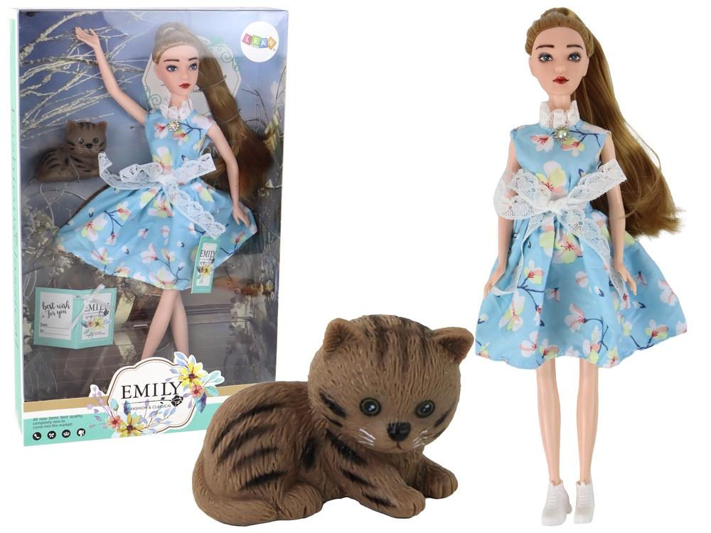 Emily Doll med blå klänning & kattunge - perfekt present till tjejer