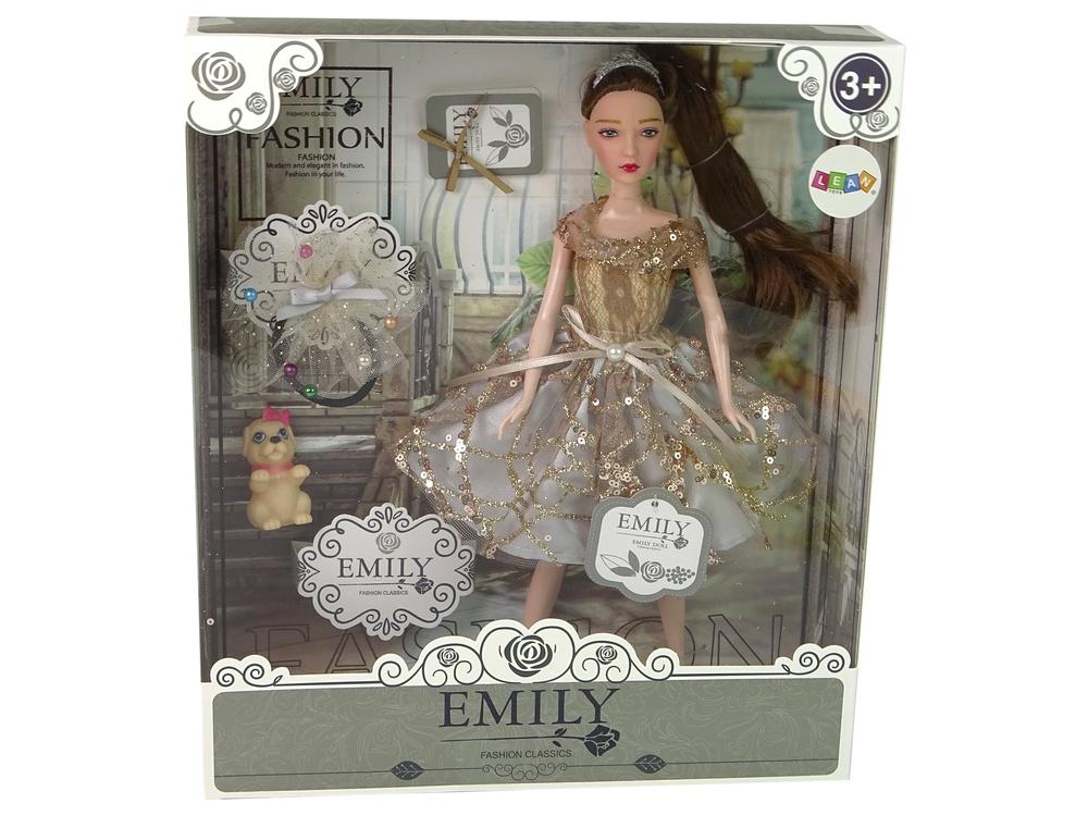 Emily Doll with Dog: Elegant klänning och långt hår, presentset