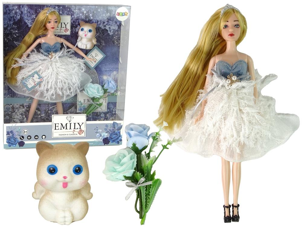 Emily the Flower Cat Doll: Elegant klänning, tiara, kattunge och blommor