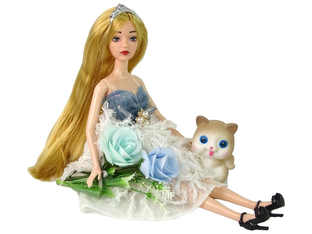 Emily the Flower Cat Doll: Elegant klänning, tiara, kattunge och blommor