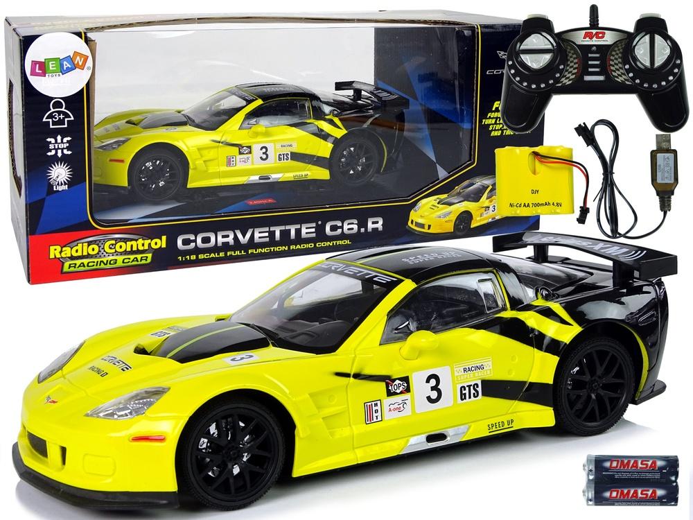 Fjernstyret 1:18 Corvette C6.R Gul med lys