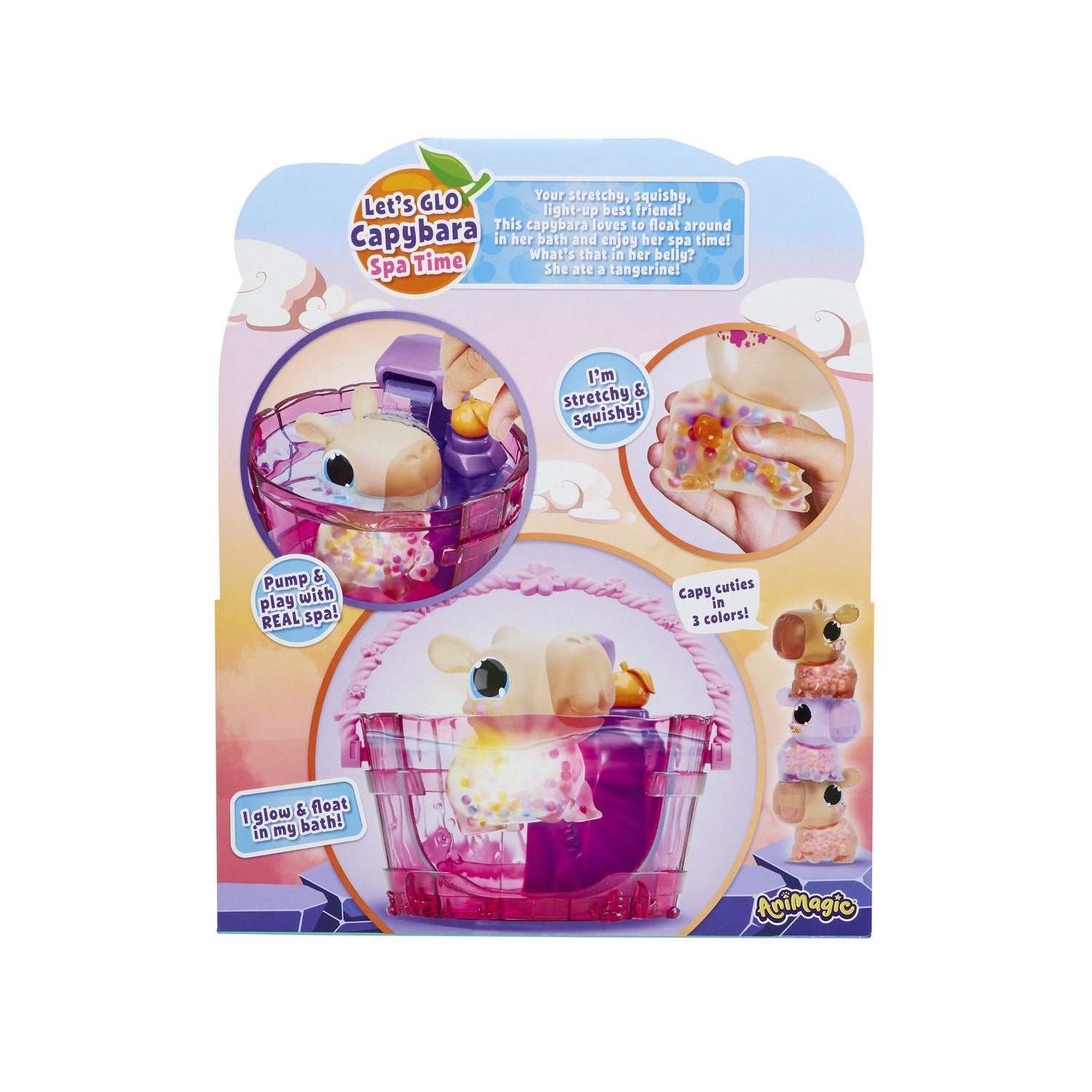 Flytande lysande kapybara badleksak med vattenstråle